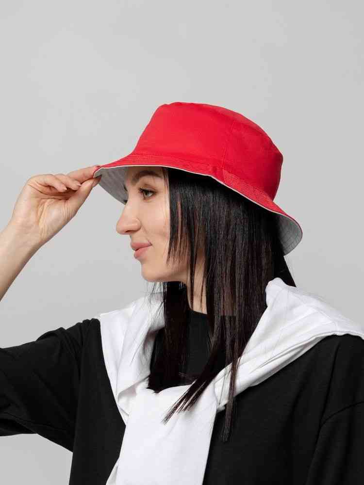 Панама Summer двусторонняя, красная с серым - 7