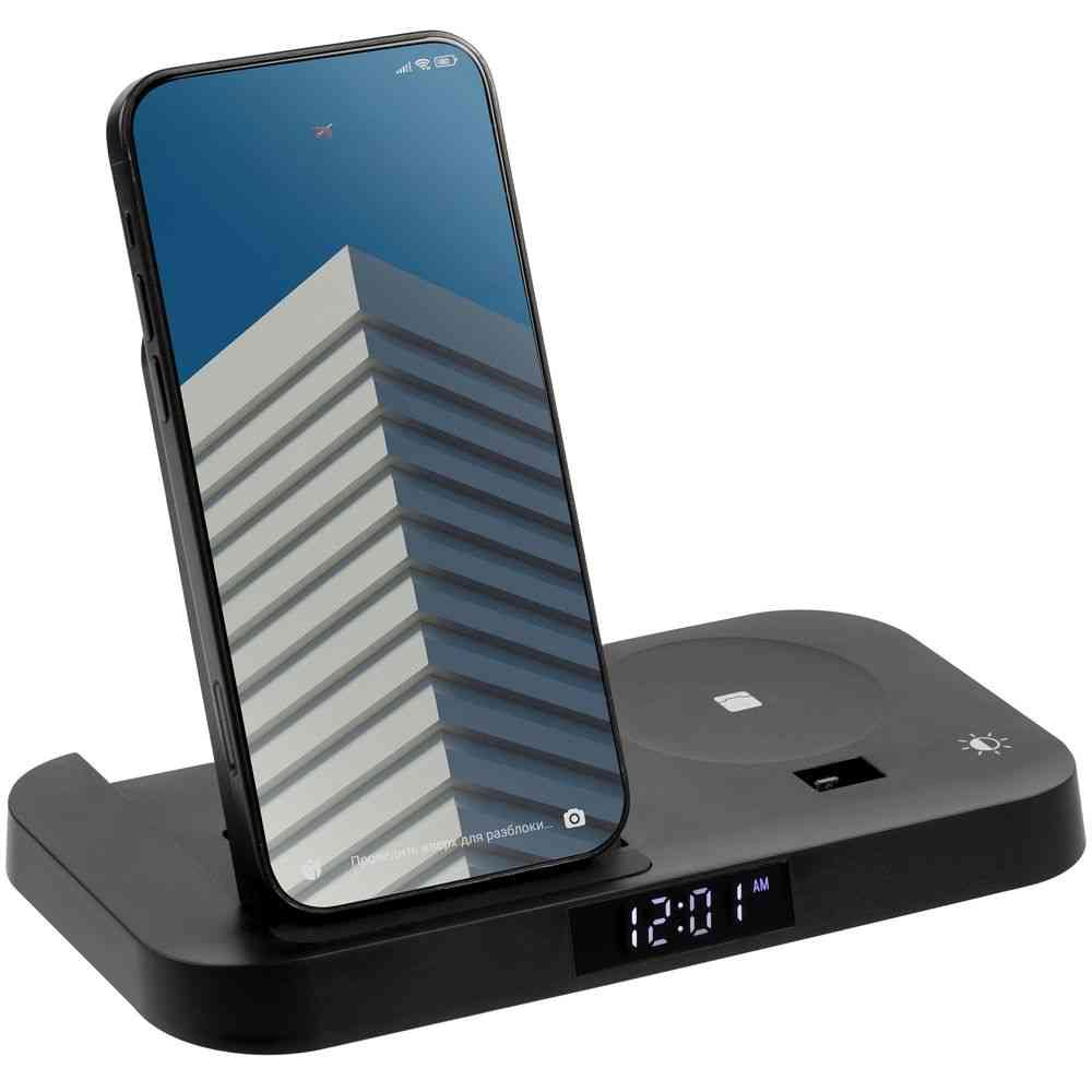 Зарядная станция с часами Clock Nest, черная - 3