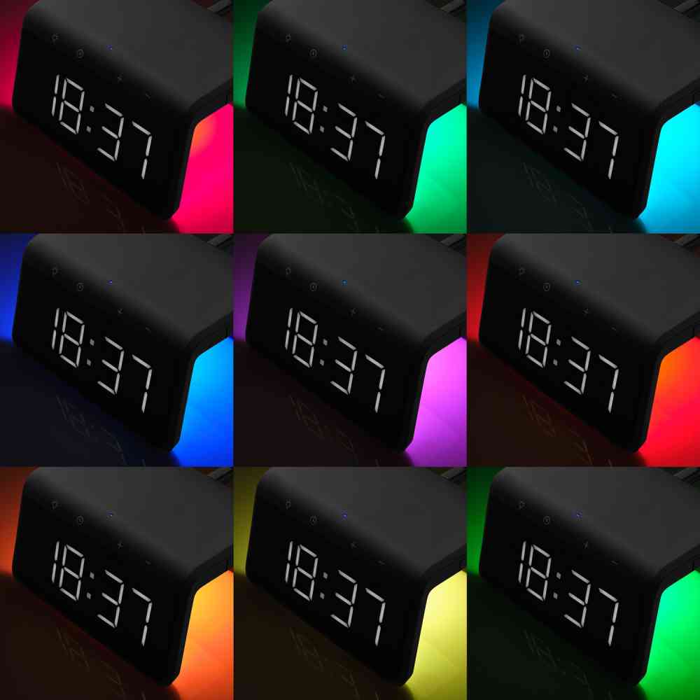 Настольные часы с подсветкой и беспроводной зарядкой 15W Flame, черные - 10