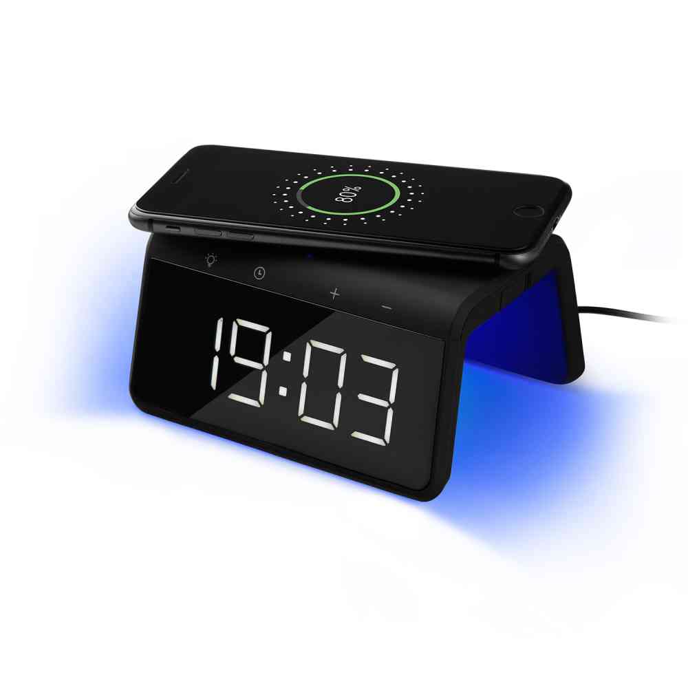Настольные часы с подсветкой и беспроводной зарядкой 15W Flame, черные - 2