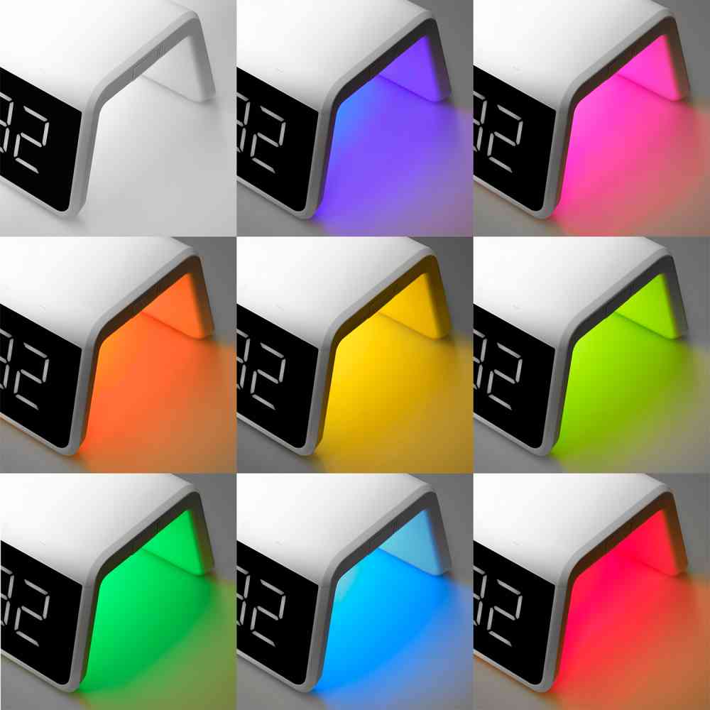 Настольные часы с подсветкой и беспроводной зарядкой 15W Flame, белые - 10