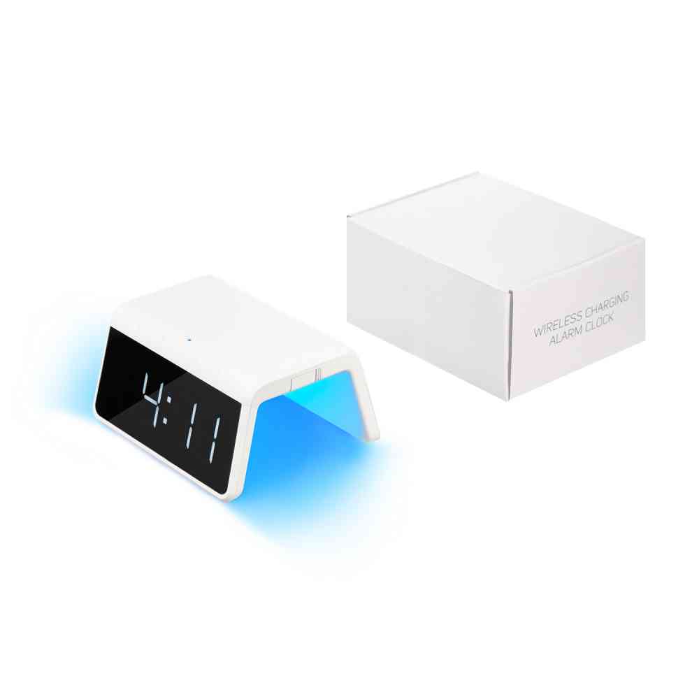 Настольные часы с подсветкой и беспроводной зарядкой 15W Flame, белые - 11