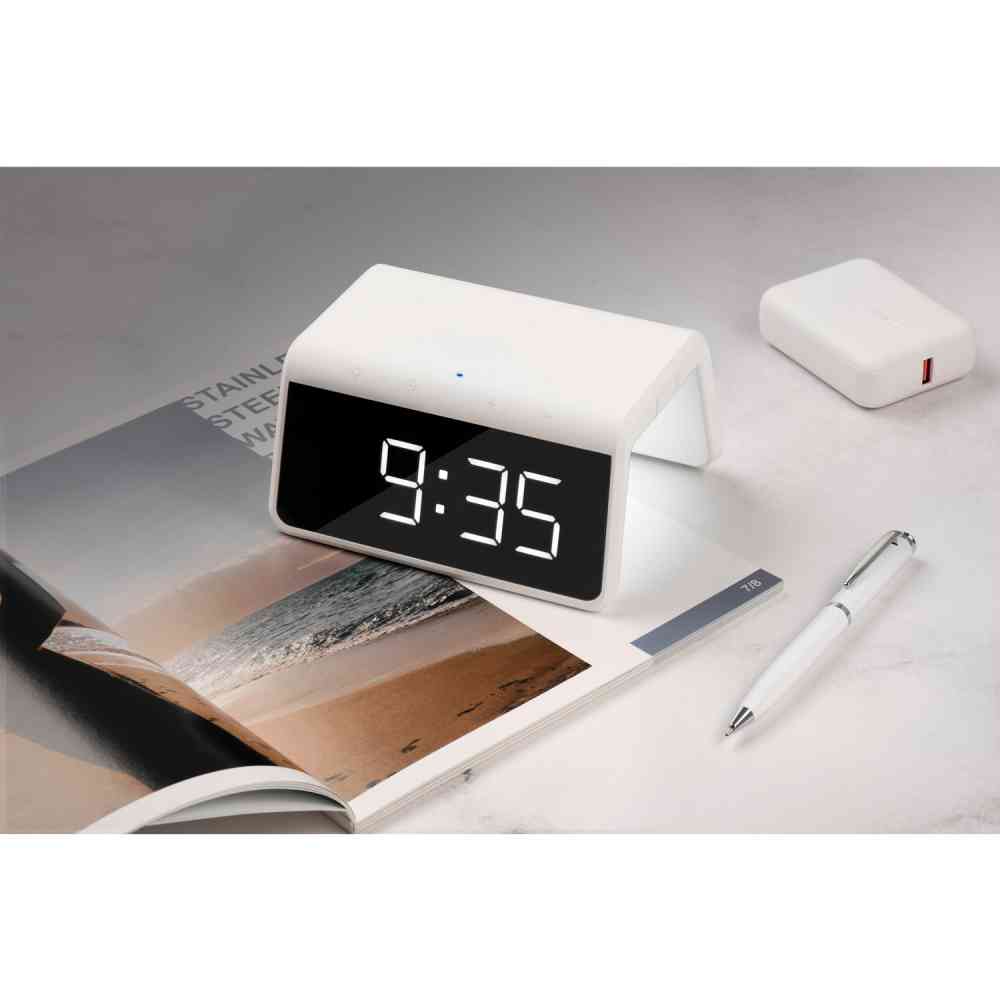Настольные часы с подсветкой и беспроводной зарядкой 15W Flame, белые - 12