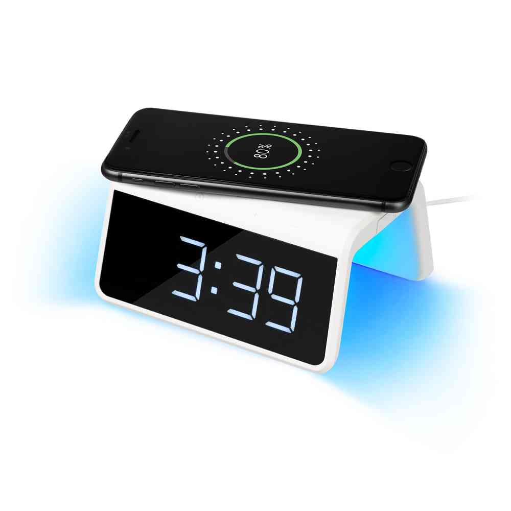 Настольные часы с подсветкой и беспроводной зарядкой 15W Flame, белые - 2