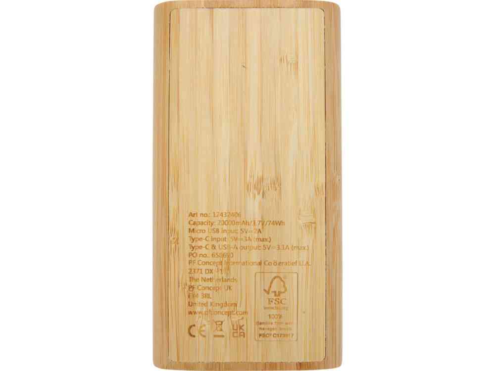 Портативное зарядное устройство Tulda из бамбука, 20000 mAh - 3