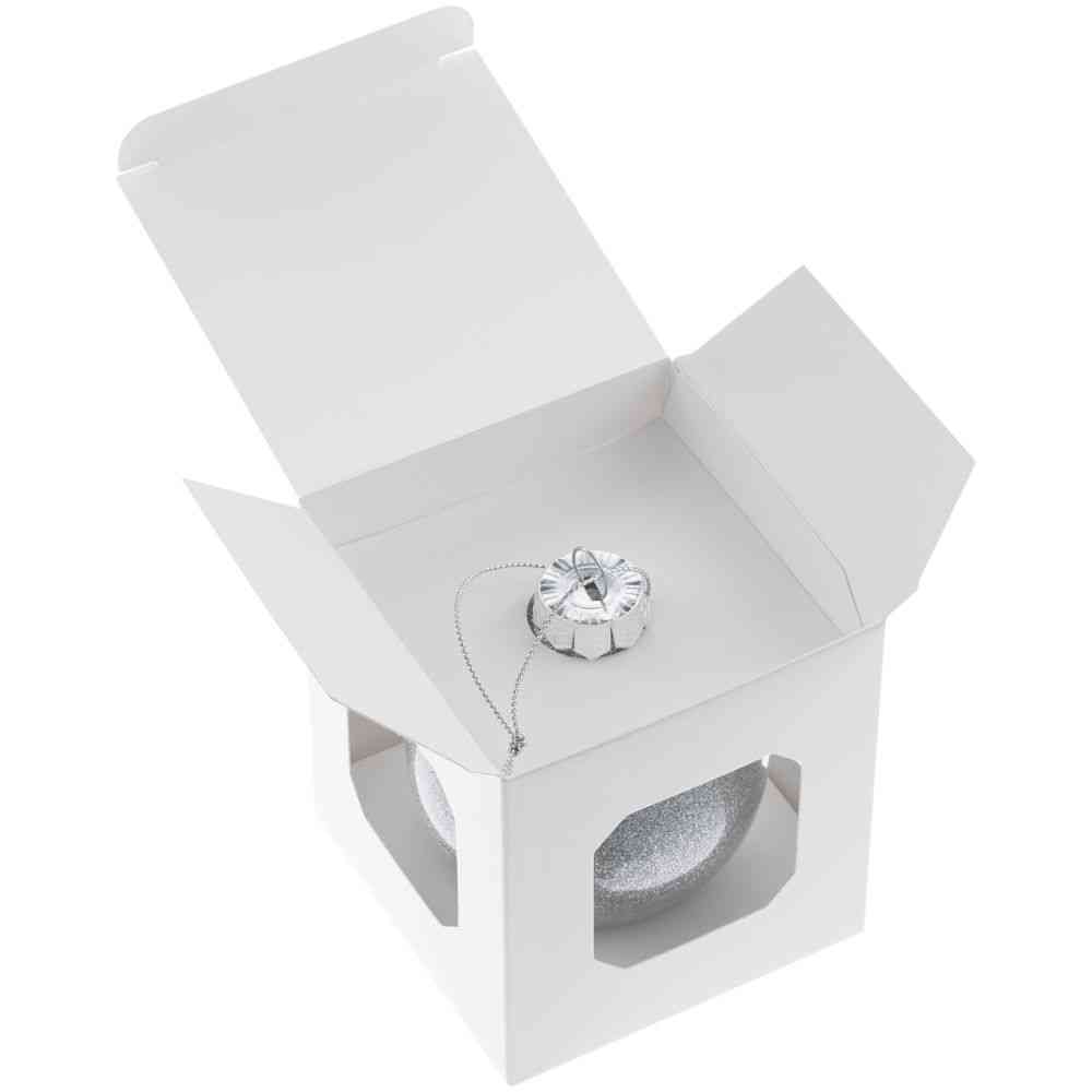 Елочный шар Finery Shine, 8 см, глянцевый серебристый с глиттером - 3