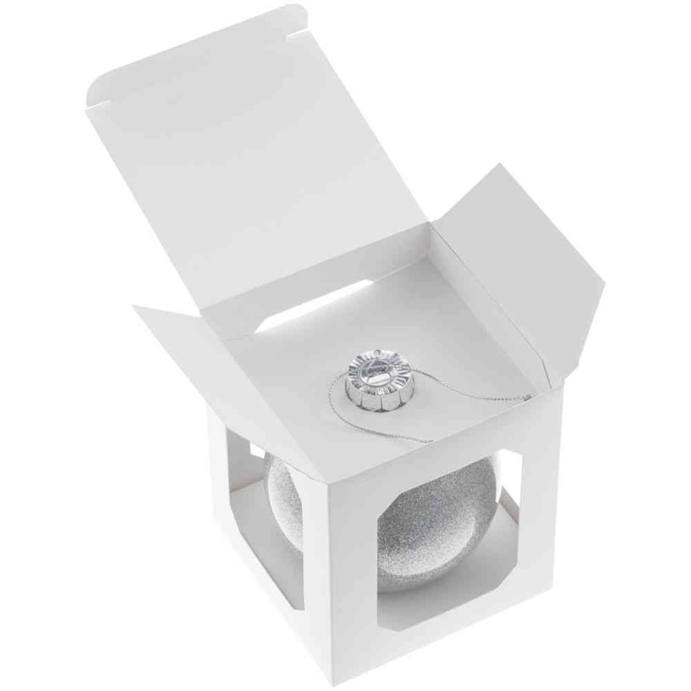 Елочный шар Finery Shine, 10 см, глянцевый серебристый с глиттером - 4