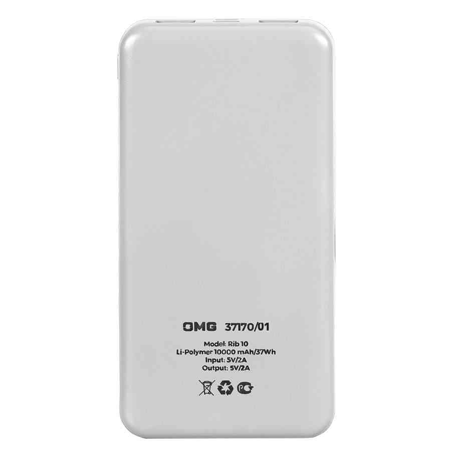 Универсальный аккумулятор Rib 10 (10000 мАч), белый, 13,5х6.8х1,5 см - 3
