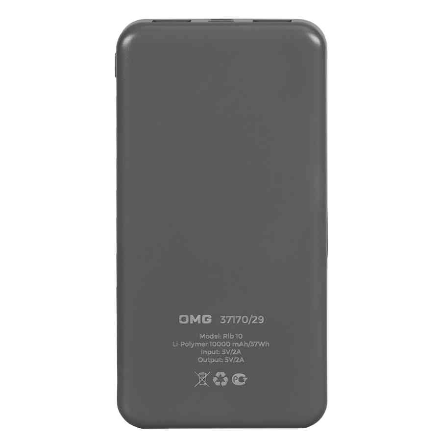 Универсальный аккумулятор Rib 10 (10000 мАч), серый, 13,5х6.8х1,5 см - 3