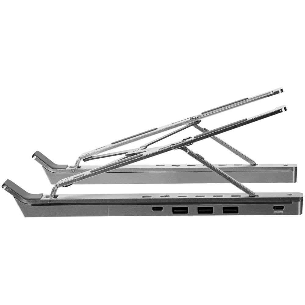 Подставка для ноутбука с USB-хабом Scaffold Hub, серебристый металлик - 4