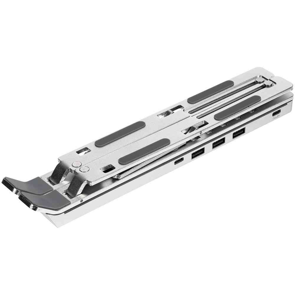 Подставка для ноутбука с USB-хабом Scaffold Hub, серебристый металлик - 5