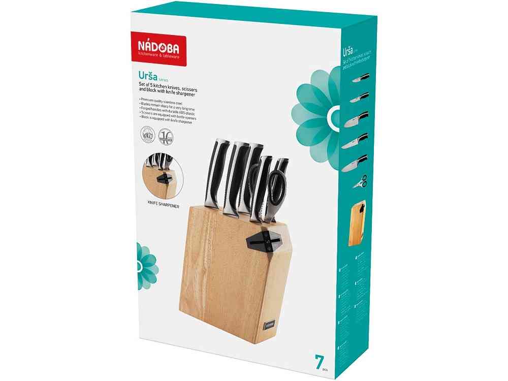 Набор из 5 кухонных ножей, ножниц и блока для ножей с ножеточкой URSA - 7