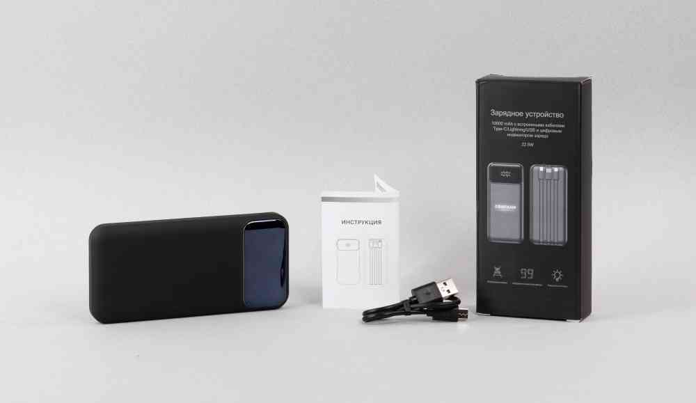Зарядное (22.5W) устройство "Grade SOFTTOUCH" 10000 mAh с подсветкой логотипа, встроенными кабелями и цифровым индикатором заряда - 9