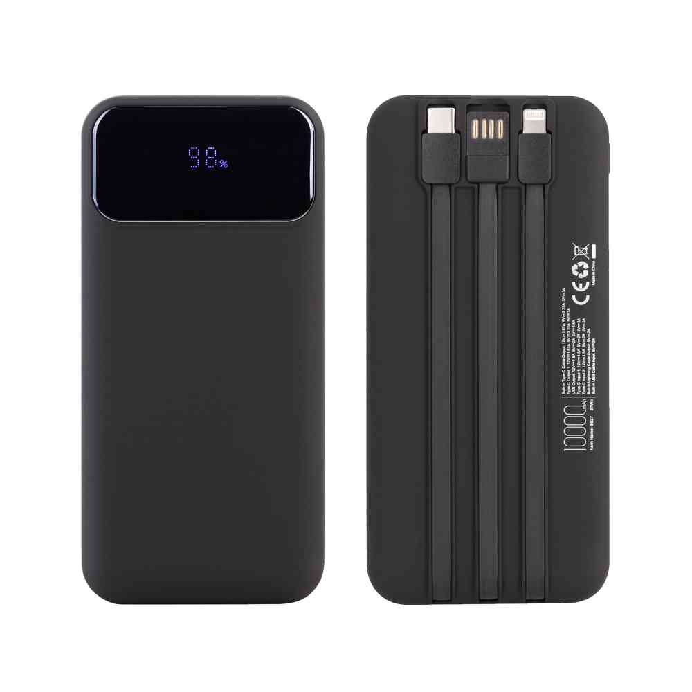 Зарядное (22.5W) устройство "Grade SOFTTOUCH" 10000 mAh с подсветкой логотипа, встроенными кабелями и цифровым индикатором заряда - 6
