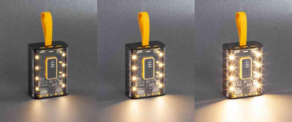 Зарядное устройство "Shine" 9000 mAh с LED-подсветкой, встроенными кабелями Type-C/Lightning/USB - 5