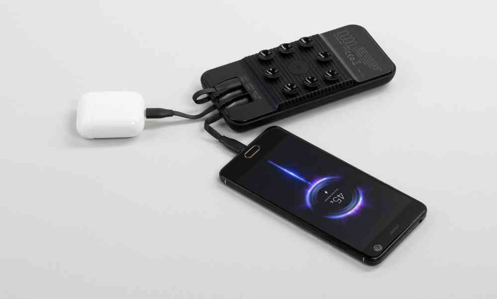 Беспроводное зарядное (22.5/15W) устройство "Topfull SOFTTOUCH" 10000 mAh с подсветкой лого, присосками, встроенными кабелями, с подставкой - 7