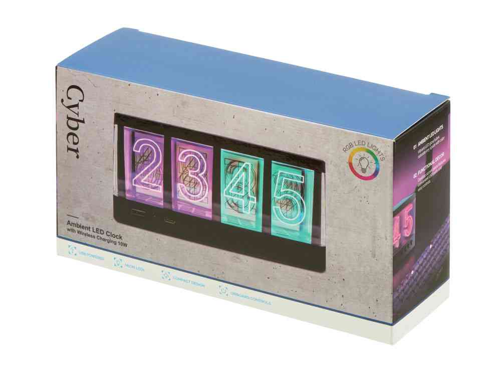 Часы с LED-подсветкой и беспроводной зарядкой Cyber, 10 Вт - 13