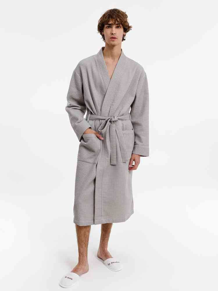 Халат вафельный Kimono, светло-серый - 7