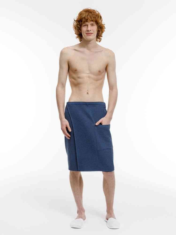 Килт вафельный мужской Onsen, темно-синий, единый размер - 5