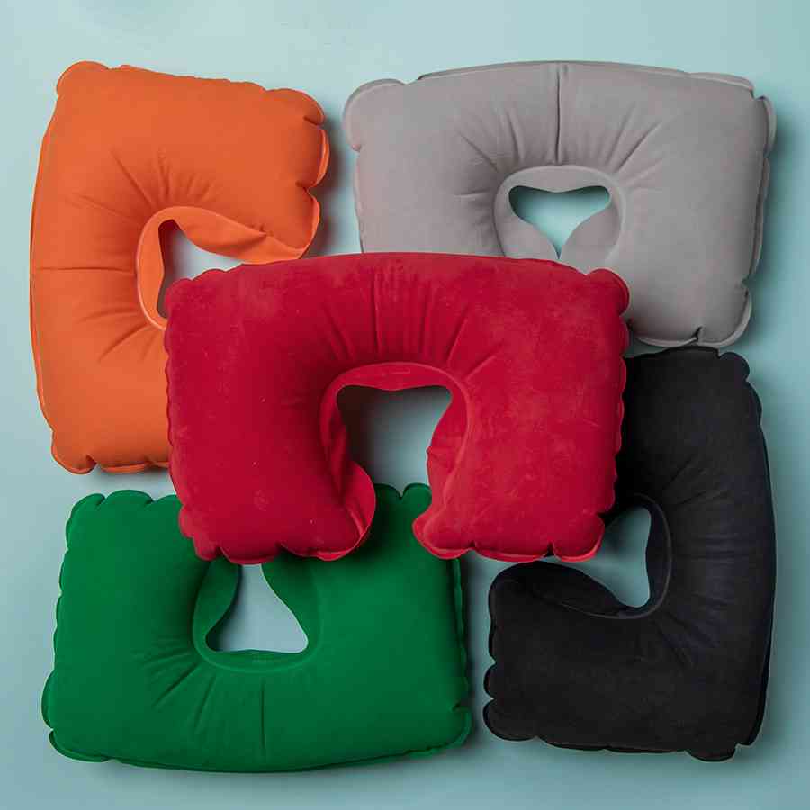 Подушка  надувная дорожная WAY в футляре; красный; 43,5х27,5 см; твил - 6