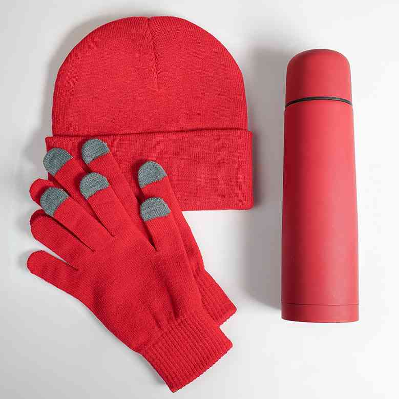 Набор подарочный GET WARM: перчатки, шапка, термос; красный - 2
