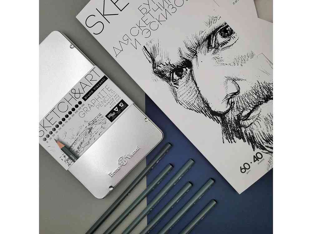 Набор из 12 чернографитовых карандашей Sketch & Art В - 14В - 4