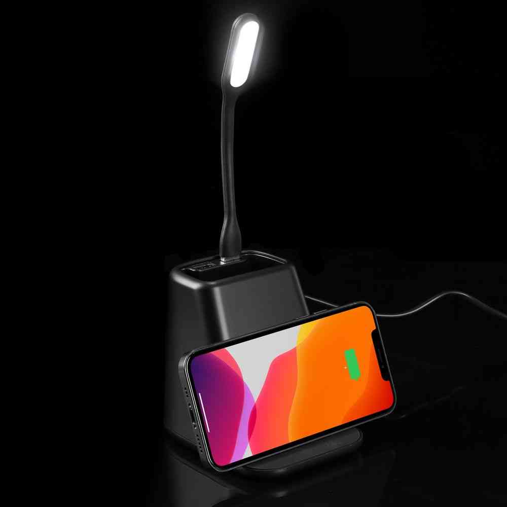 Настольный органайзер с зарядкой, лампой, вентилятором и подсветкой логотипа powerTower, черный - 10