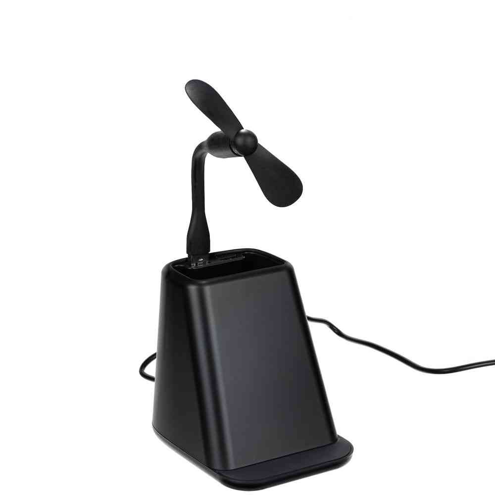 Настольный органайзер с зарядкой, лампой, вентилятором и подсветкой логотипа powerTower, черный - 6