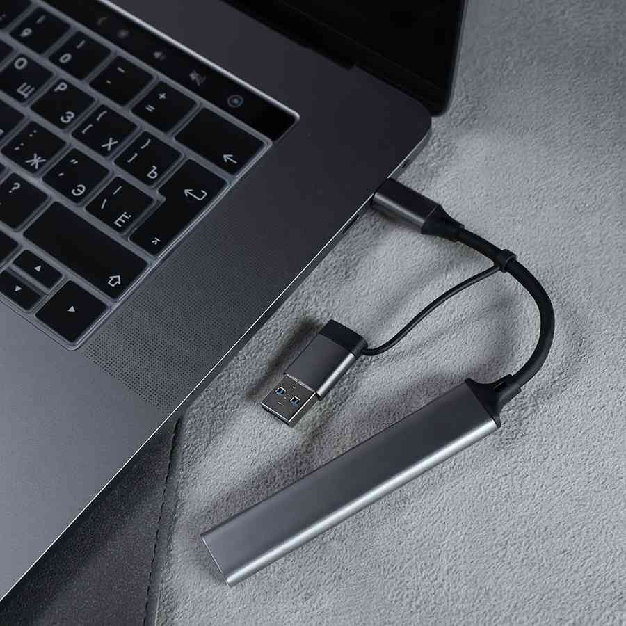 USB-хаб BRANCH 4 в 1, серый, алюминий - 3